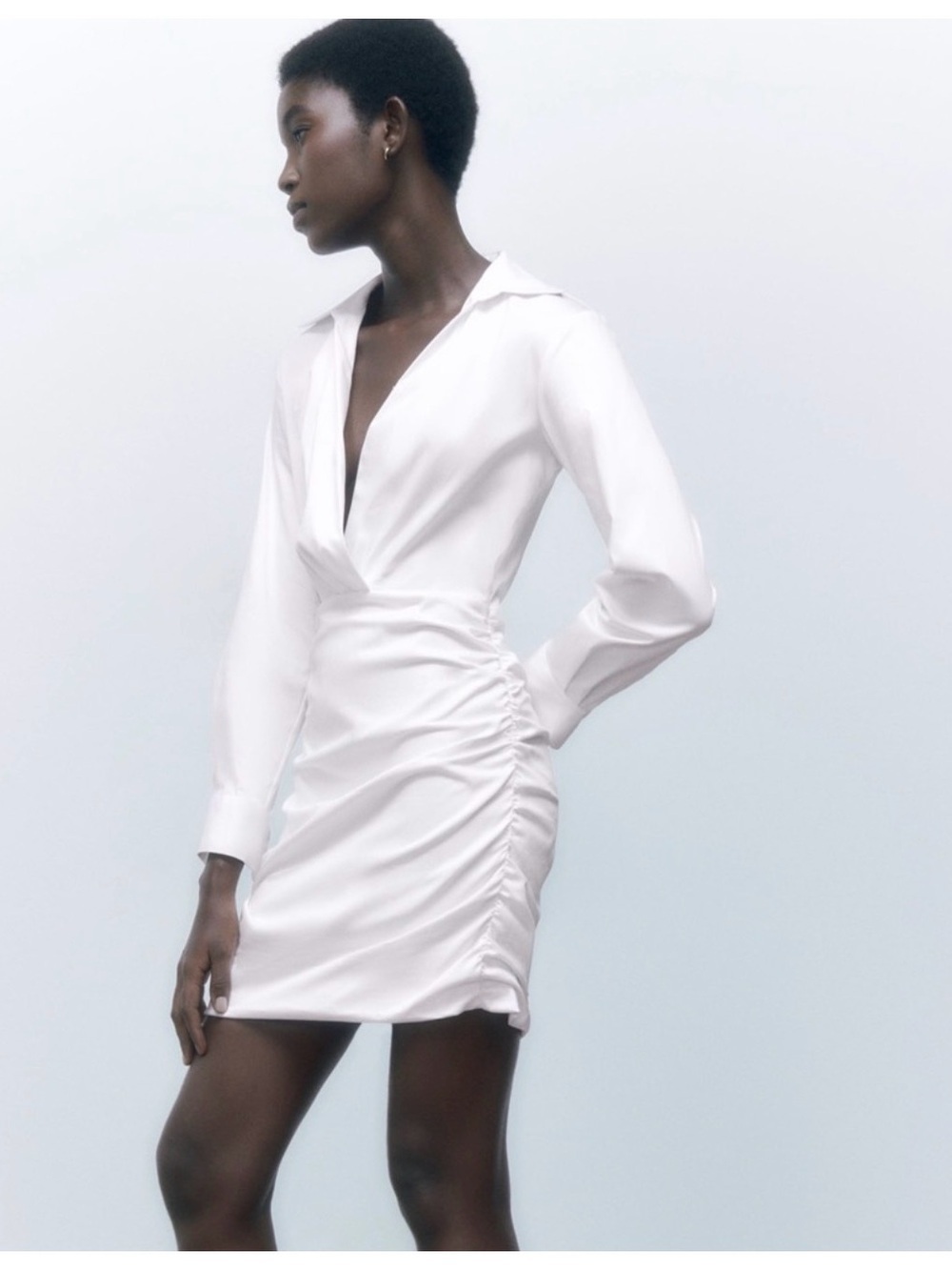 NWOT Zara White Shirt Dress Mini Bodycon Minimalist Wrap Top Preppy Women’s XS - Picture 2 of 15